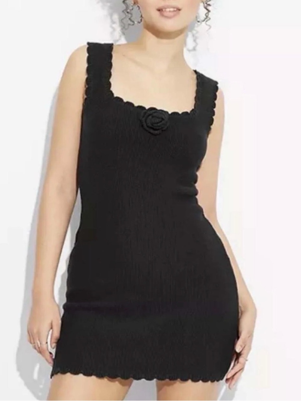 Wild Fable Black Scallop Trim Knit Mini Dress - Women